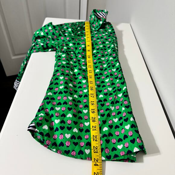 Talbots Top Size P Button Down Green Ladybug Hearts Contrast Cuff Novelty - Picture 14 of 15